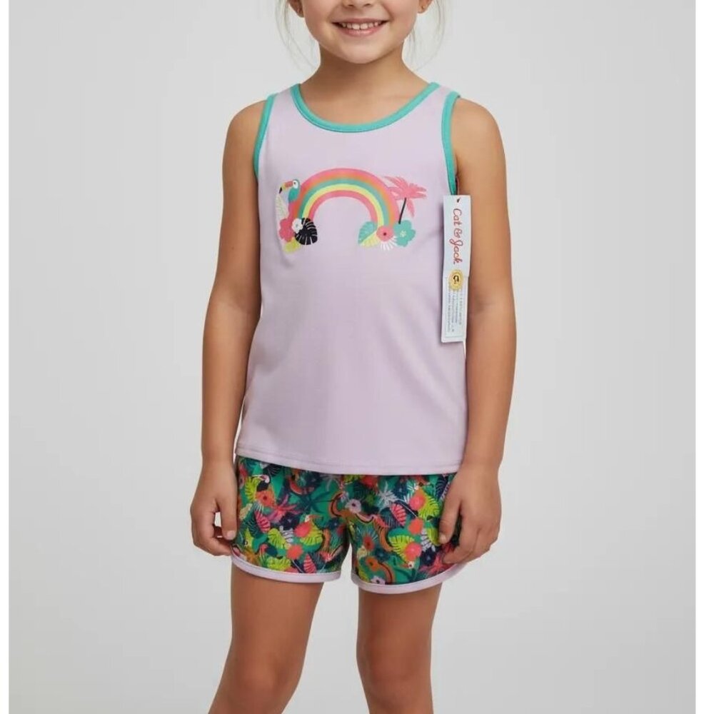 Cat & Jack Girl's Rainbow Print‎ Purple Tank Top And Shorts Set Size S(6-6X) NWT